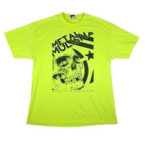 Vintage Y2K Metal Mulisha T-Shirt Mens XL Neon Green Skull Grunge Skater